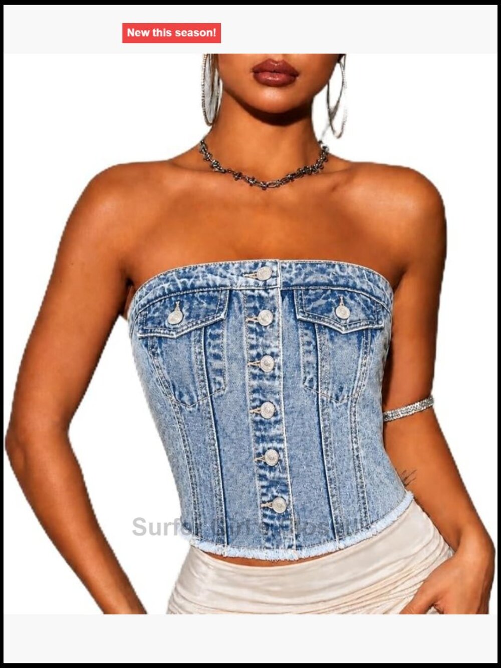 Strapless Denim Corset Top Y2K Tube Crop Top Women Button Front